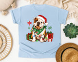 Christmas Bulldog with Lights graphic tee in Chambray Comfort Colors 1717