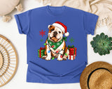 Christmas Bulldog with Lights graphic tee in Flo Blue Comfort Colors 1717