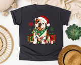 Christmas Bulldog with Lights graphic tee in Graphite Comfort Colors 1717
