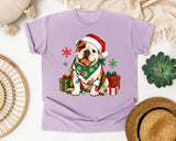 Christmas Bulldog with Lights graphic tee in Orchid Comfort Colors 1717