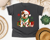 Christmas Bulldog with Lights graphic tee in Pepper Comfort Colors 1717