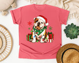 Christmas Bulldog with Lights graphic tee in Watermelon Comfort Colors 1717