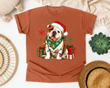 Christmas Bulldog with Lights graphic tee in Yam Comfort Colors 1717