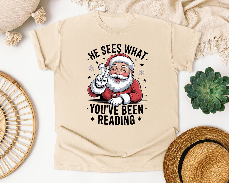 He Sees What You've Been Reading graphic tee in Ivory Comfort Colors 1717