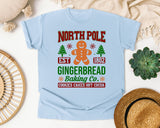 North Pole Gingerbread Baking Co graphic tee in Chambray Comfort Colors 1717