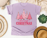 Pink Trees Merry Christmas graphic tee in Orchid Comfort Colors 1717