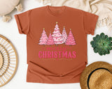 Pink Trees Merry Christmas graphic tee in Yam Comfort Colors 1717