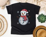 Disco Ball Snowman graphic tee in Black Comfort Colors 1717