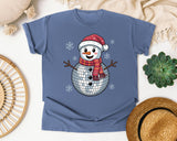 Disco Ball Snowman graphic tee in Blue Jean Comfort Colors 1717