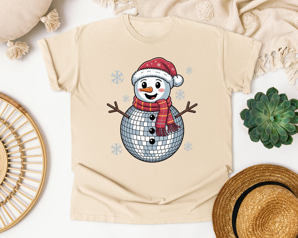 Disco Ball Snowman graphic tee in Ivory Comfort Colors 1717