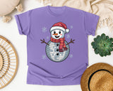 Disco Ball Snowman graphic tee in Violet Comfort Colors 1717
