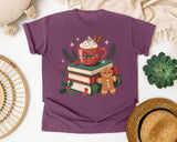 Cocoa Books and Gingerbread graphic tee in Berry Comfort Colors 1717