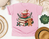 Cocoa Books and Gingerbread graphic tee in Blossom Comfort Colors 1717