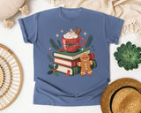 Cocoa Books and Gingerbread graphic tee in Blue Jean Comfort Colors 1717