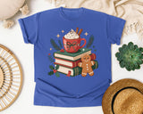 Cocoa Books and Gingerbread graphic tee in Flo Blue Comfort Colors 1717