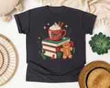 Cocoa Books and Gingerbread graphic tee in Graphite Comfort Colors 1717