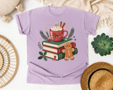 Cocoa Books and Gingerbread graphic tee in Orchid Comfort Colors 1717