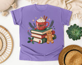 Cocoa Books and Gingerbread graphic tee in Violet Comfort Colors 1717