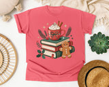 Cocoa Books and Gingerbread graphic tee in Watermelon Comfort Colors 1717