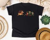 Reindeer Chasing Elves graphic tee in Black Comfort Colors 1717