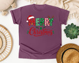 Merry Christmas Santa Hat Letters graphic tee in Berry Comfort Colors 1717