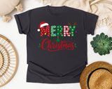 Merry Christmas Santa Hat Letters graphic tee in Graphite Comfort Colors 1717
