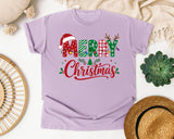 Merry Christmas Santa Hat Letters graphic tee in Orchid Comfort Colors 1717