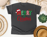 Merry Christmas Santa Hat Letters graphic tee in Pepper Comfort Colors 1717