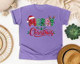 Merry Christmas Santa Hat Letters graphic tee in Violet Comfort Colors 1717