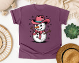 Pink Cowboy Snowman graphic tee in Berry Comfort Colors 1717