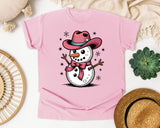 Pink Cowboy Snowman graphic tee in Blossom Comfort Colors 1717