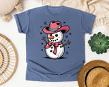Pink Cowboy Snowman graphic tee in Blue Jean Comfort Colors 1717