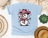 Pink Cowboy Snowman graphic tee in Chambray Comfort Colors 1717