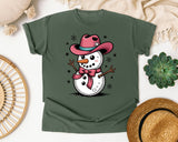 Pink Cowboy Snowman graphic tee in Moss Comfort Colors 1717