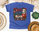 Deck the Halls and Pour the Cocoa graphic tee in Flo Blue Comfort Colors 1717