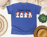Christmas Spirits Ghosts graphic tee in Flo Blue Comfort Colors 1717