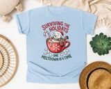 Surviving the Holidays One Meltdown at a Time graphic tee in Chambray Comfort Colors 1717