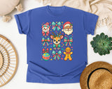Bright Christmas Bows and Friends graphic tee in Flo Blue Comfort Colors 1717