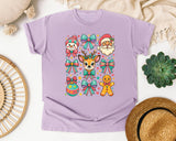 Bright Christmas Bows and Friends graphic tee in Orchid Comfort Colors 1717