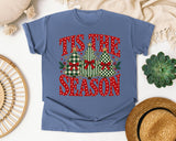 Tis the Season Plaid Trees graphic tee in Blue Jean Comfort Colors 1717
