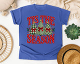 Tis the Season Plaid Trees graphic tee in Flo Blue Comfort Colors 1717