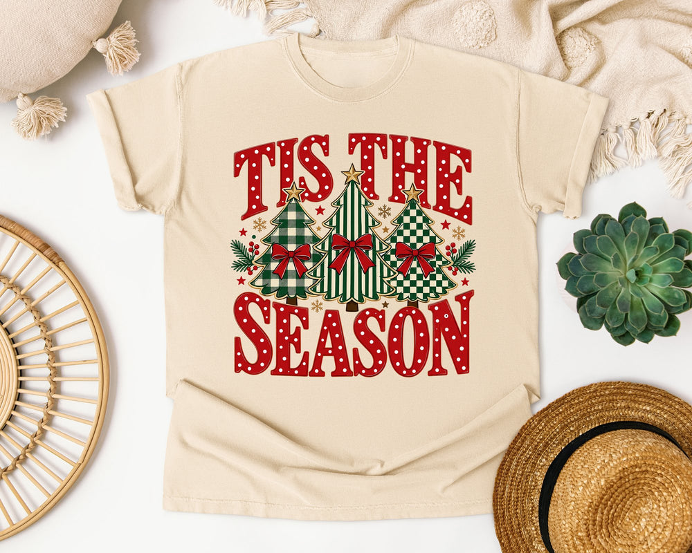 Tis the Season Plaid Trees graphic tee in Ivory Comfort Colors 1717