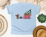 Dachshund Sleigh Ride graphic tee in Chambray Comfort Colors 1717