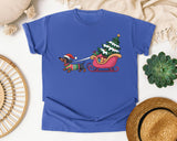 Dachshund Sleigh Ride graphic tee in Flo Blue Comfort Colors 1717