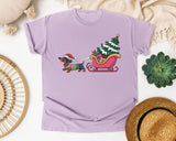 Dachshund Sleigh Ride graphic tee in Orchid Comfort Colors 1717