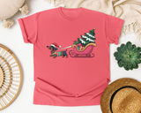 Dachshund Sleigh Ride graphic tee in Watermelon Comfort Colors 1717