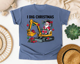 I Dig Christmas Excavator graphic tee in Blue Jean Comfort Colors 1717