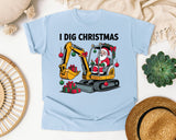 I Dig Christmas Excavator graphic tee in Chambray Comfort Colors 1717