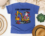 I Dig Christmas Excavator graphic tee in Flo Blue Comfort Colors 1717