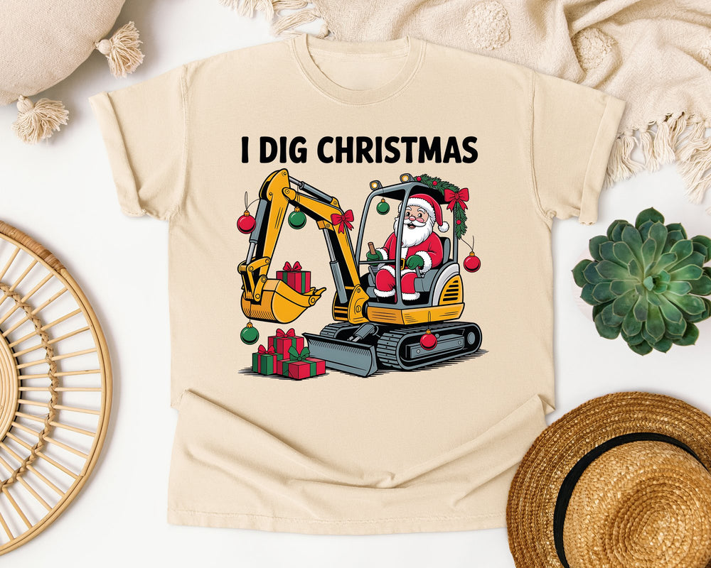 I Dig Christmas Excavator graphic tee in Ivory Comfort Colors 1717